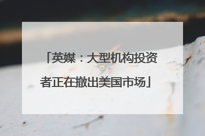 英媒：大型机构投资者正在撤出美国市场